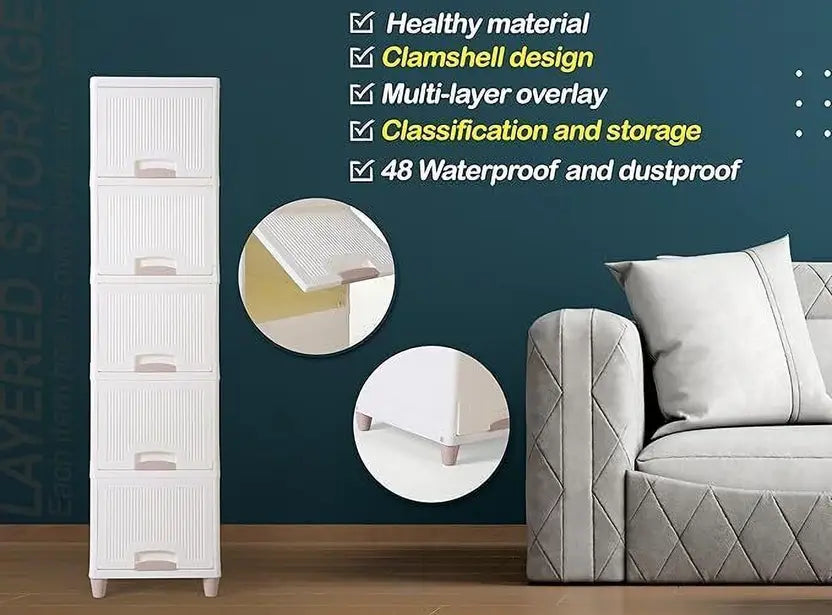 Neat & Versatile 5-Tier Drawer and Shelf Storage